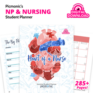 Picmonic's Complete NP School Study Bundle Digital Download: 70 Cheat Sheets for NP/Nursing School, UNDATED NP/Nursing Student Planner