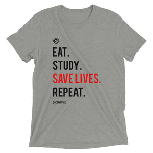 Eat. Study. Save Lives. Repeat. Picmonic Short Sleeve T-shirt
